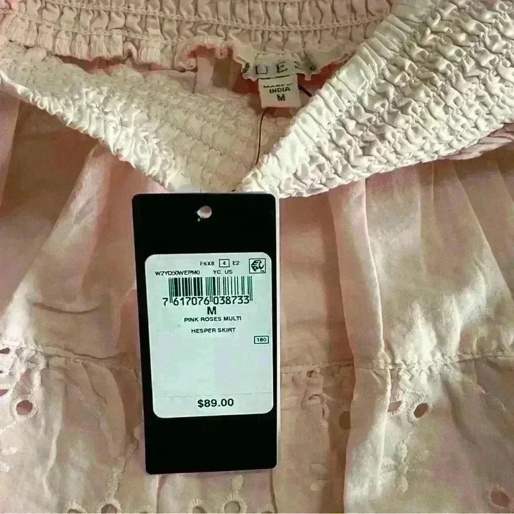 Guess Womens Tiered Eyelet Skirt Pink Roses Size Medium NWT - Picture 7 of 13